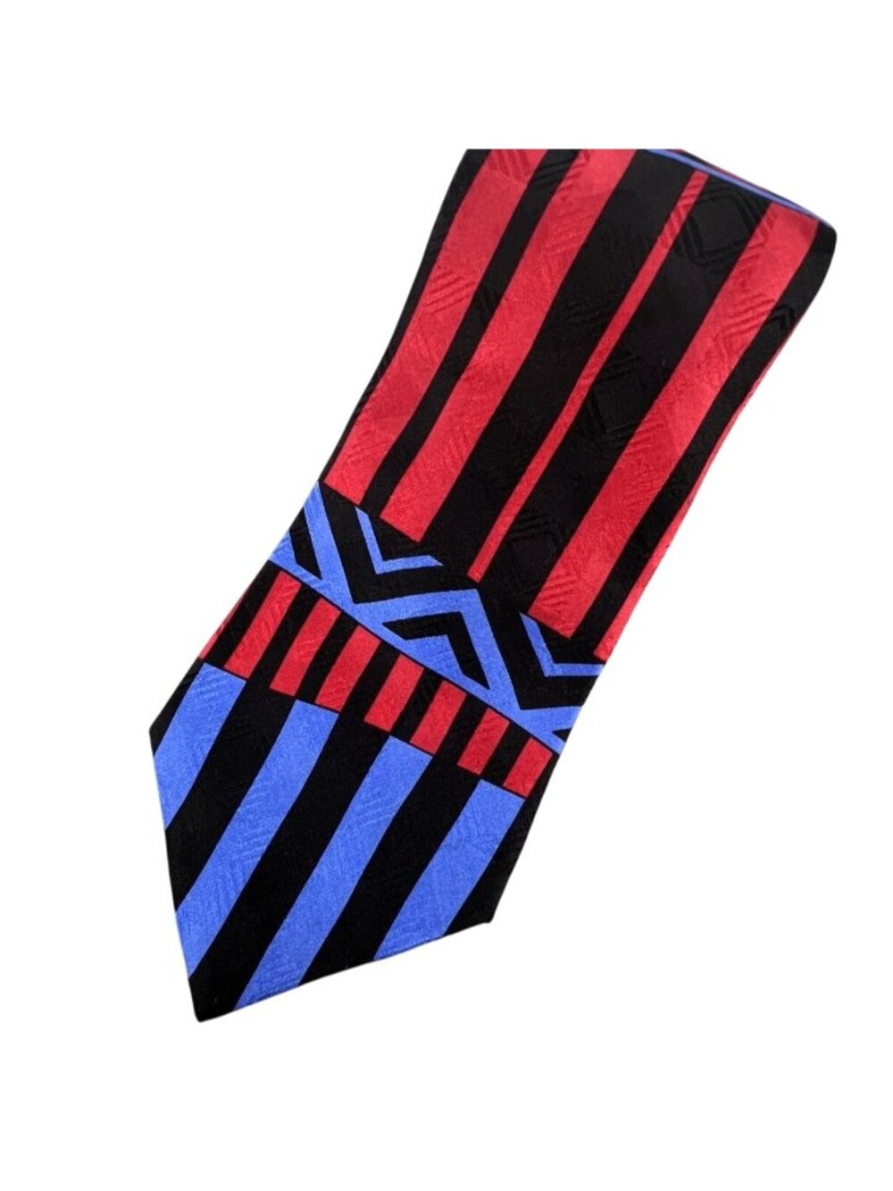 Bugatti Mens Tie Geometric Bold Colorful Pattern 100% Italian Silk Made in USA